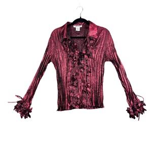 Andrea Rosati Women's Burgundy Crinkle Button Blouse L Boho Romantic Goth‎